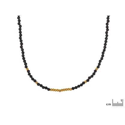 Collana con spinello nero naturale, in argento dorato 925, lunghezza 40+5 cm