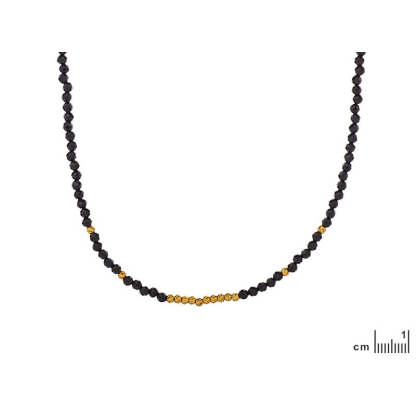 Collar con espinela negra natural, en plata dorado 925, largo 40 + 5 cm
