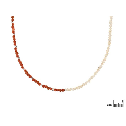 Collier avec grès rouge naturel et perle, argent rhodié 925, longueur 33 + 5 cm