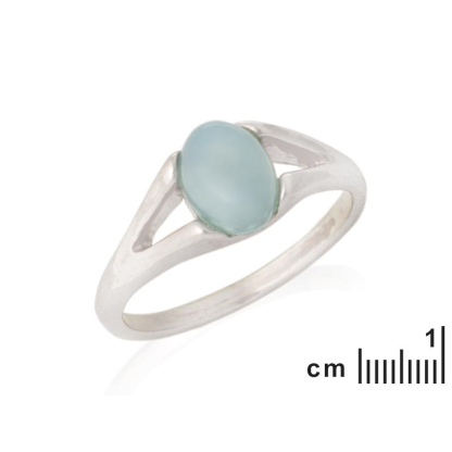 Bague avec agate aqua teintée naturelle, en argent rhodié 925
