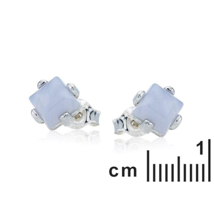 Ohrstecker mit quadratischem naturblauem Spitzenachat, aus rhodiniertem Silber 925