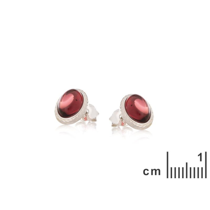 Cercei tip tip cu granat rosu natural oval, din argint invechit 925