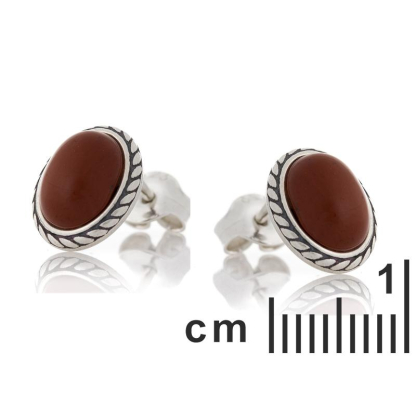 Pendientes con jaspe rojo natural ovalado, en plata 925 envejecida