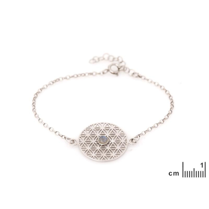 Pulsera flor de la vida con labradorita multicolor, plata 925 rodiada, 16+ 3 cm