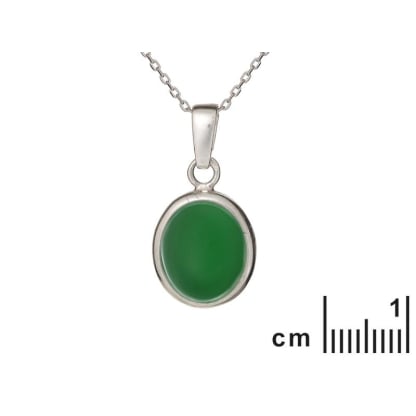 Pendentif avec agate verte teintée ovale, argent rhodié 925, hauteur 1,5+0,8 cm