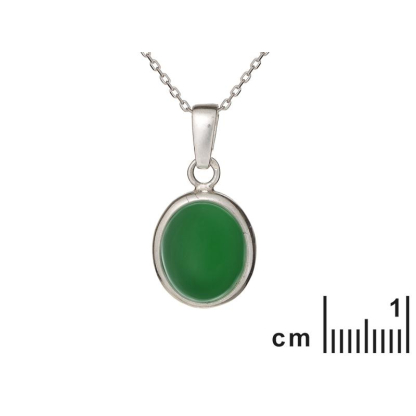 Pingente com ágata oval tingida de verde, prata 925 banhada a ródio, altura 1,5+0,8 cm