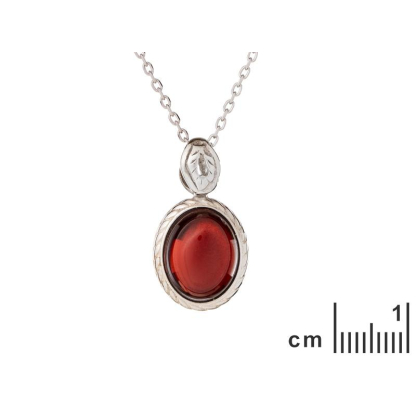 타원형 레드 가넷 펜던트, 925 실버, 높이 1.2+0.6 cm