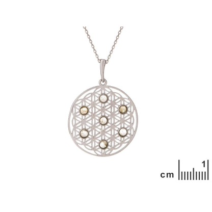 Colgante flor de la vida con labradorita multicolor, plata 925 rodiada, 2,7+1 cm