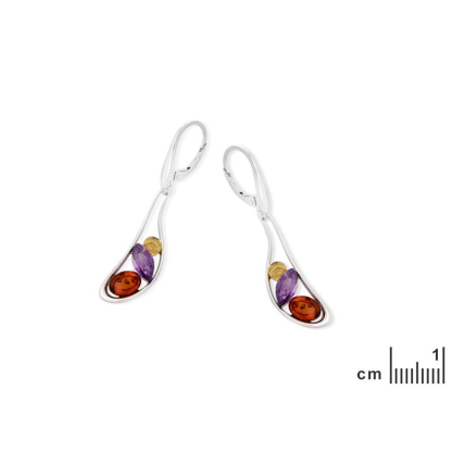 Boucles d'oreilles avec améthyste et ambre, en argent rhodié 925