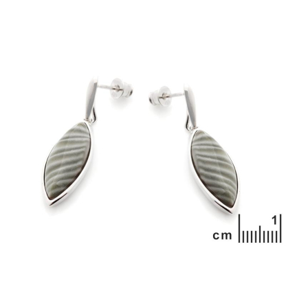 Boucles d'oreilles avec silex rayé multicolore naturel, en argent rhodié 925
