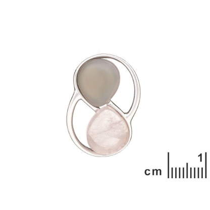 Ciondolo con quarzo rosa e agata grigia, in argento 925 rodiato, altezza 2,5 cm