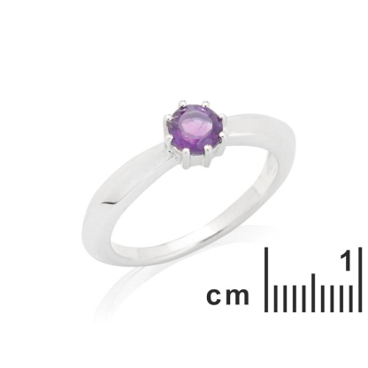 Anello con ametista viola naturale, in argento 925 rodiato