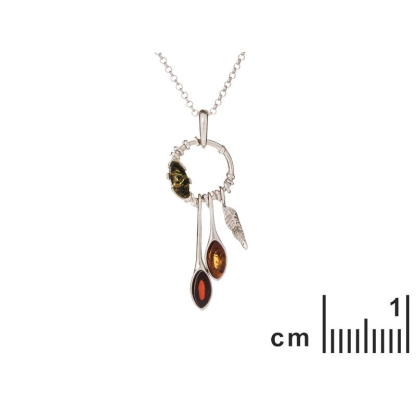 Collier avec ambre multicolore, en argent rhodié 925, longueur 42 + 3 cm