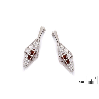 Earrings with natural cognac amber, in 925 rhodium silver