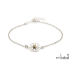 Pulseira sol com âmbar verde redondo, em prata 925 banhada a ródio, comprimento 17+3 cm