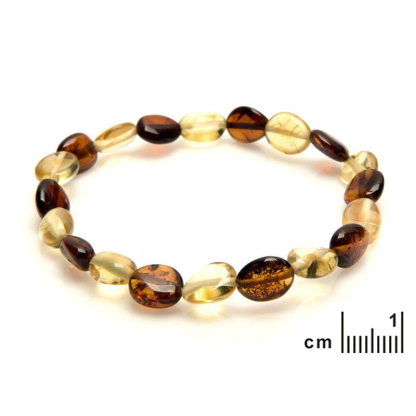 Bracelet avec ambre multicolore naturel de la mer Baltique olive, longueur 18 cm