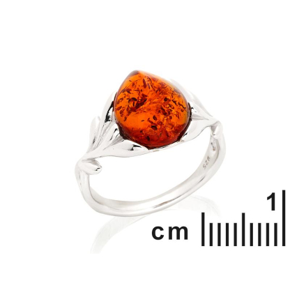 Bague avec ambre cognac naturel de la mer Baltique goutte, en argent rhodié 925
