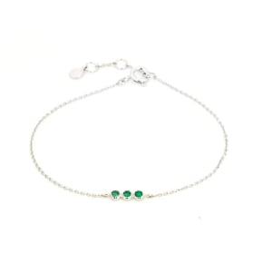 Bracelet avec onyx vert rond naturel, en argent rhodié 925, 16 + 3 cm