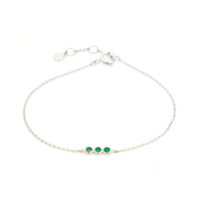 Natural round green onyx bracelet, rhodium-plated 925 silver, 16 + 3 cm