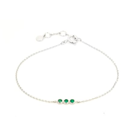 Bracelet avec onyx vert rond naturel, en argent rhodié 925, 16 + 3 cm