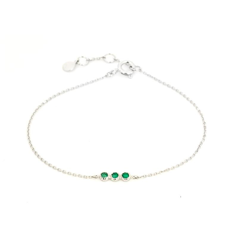 Onyxarmband groen rond natuurlijk, gerhodineerd 925 zilver, 16 + 3 cm