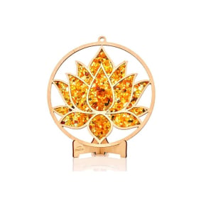 Placa de carga flor de loto en madera de abedul y ámbar, 20 cm