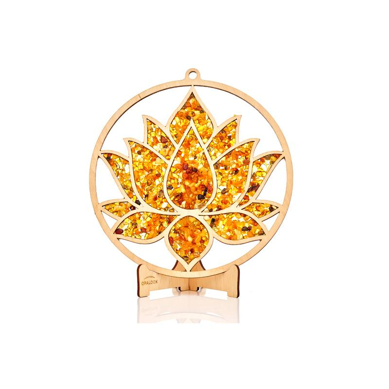 Placa de carga flor de loto en madera de abedul y ámbar, 20 cm