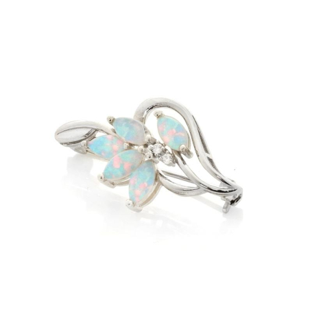 Broche avec opale navette et oxyde zirconium, en argent rhodié 925