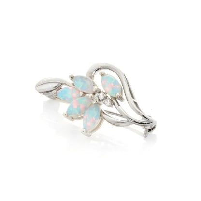 Spilla con opale navette e ossido di zirconio, in argento rodiato 925