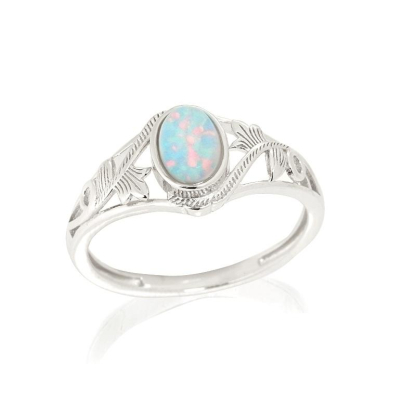 Anillo con ópalo blanco natural de Australia ovalado, en plata 925 rodiada