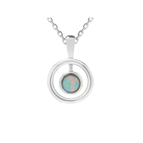 Pendant with round Australian blue doublet opal, in 925 rhodium-plated silver