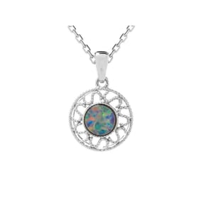 Pendentif avec opale doublet bleue d'Australie ronde, en argent rhodié 925