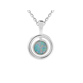 Pendant with round Australian blue doublet opal, in 925 rhodium-plated silver
