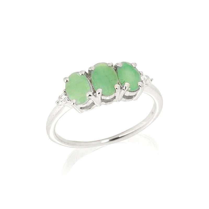 Multi-stone ring met ovale natuurlijke groene smaragd, in 925 gerhodineerd zilver