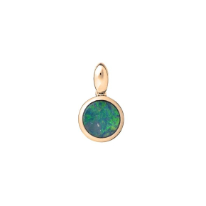 Pendente rotondo con doppietto di opale blu, in argento dorato 925, diametro 1+0,7 cm