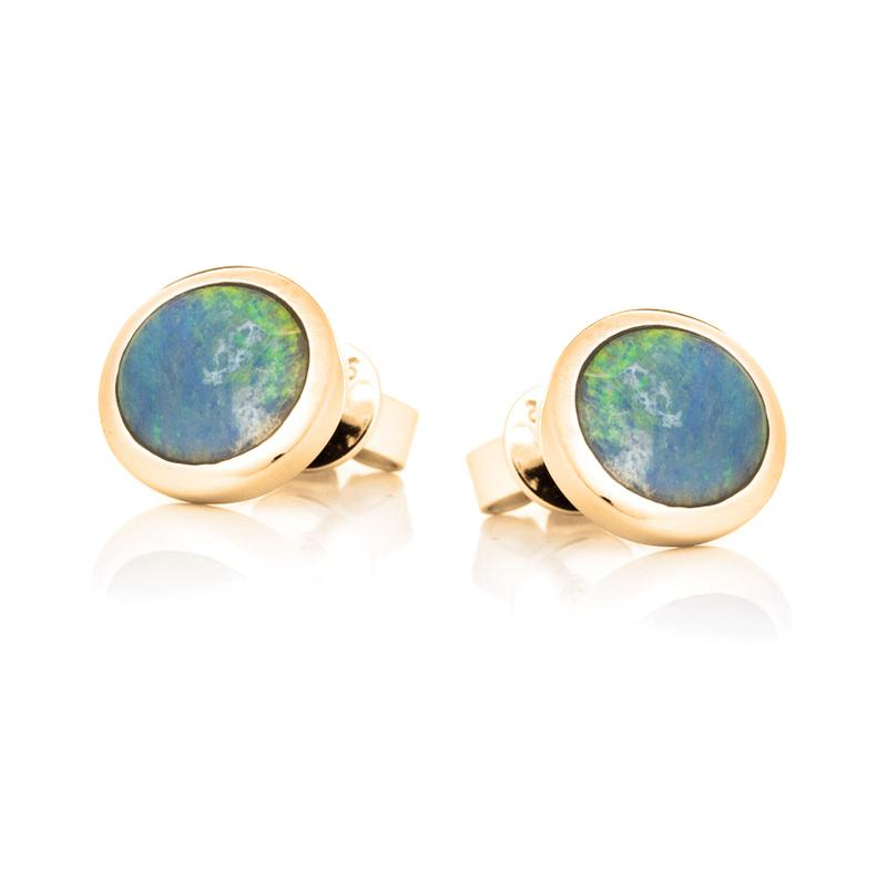 Pendientes dobletes redondos de ópalo azul en plata 925 dorado