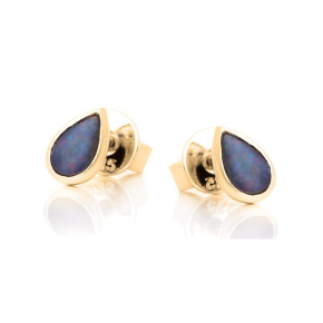 Clous d'oreilles avec opale bleue doublet goutte, en argent doré 925