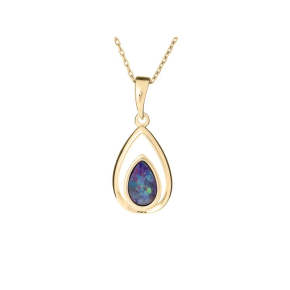 Pandantiv cu dublet de opal albastru, din argint aurit 925, înălțime 1,5+0,8 cm