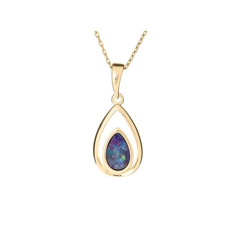 Pendentif avec opale bleue doublet, en argent doré 925, hauteur 1,5+0,8 cm