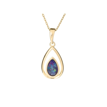 Pendentif avec opale bleue doublet, en argent doré 925, hauteur 1,5+0,8 cm