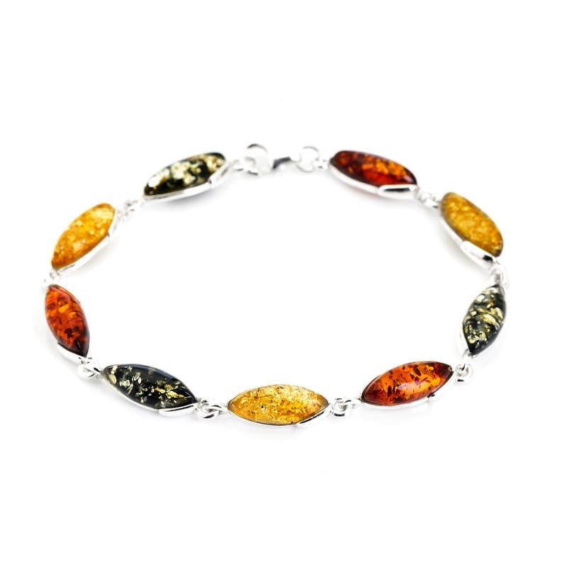 Armband met veelkleurige barnsteen, 925 gerhodineerd zilver, 18,5+3,5 cm