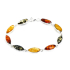 Bracelet avec ambre multicolore, argent rhodié 925, 18,5+3,5 cm