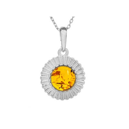 Sun pendant with cognac amber, 925 rhodium-plated silver, diameter 1.5+0.9 cm