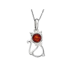 Pendentif chat avec ambre cognac, argent rhodié 925, dimension 1,2x2+0,8 cm