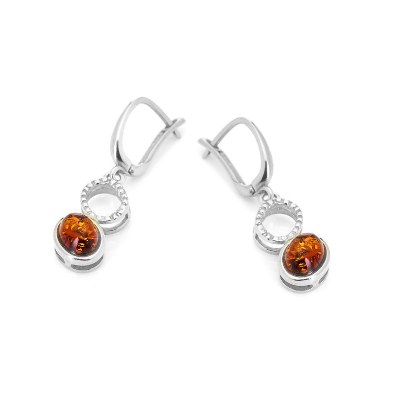 Pendientes ovalados de ámbar coñac, plata 925 rodiada