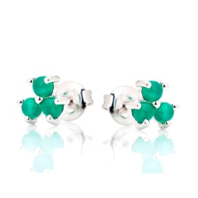 Clous d'oreilles avec onyx vert naturel rond, en argent rhodié 925