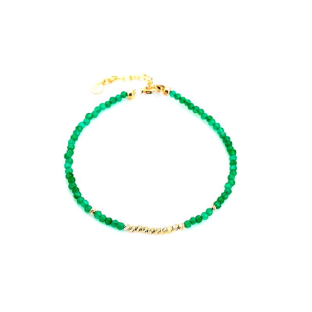 Bracelet avec onyx vert naturel en cube, en argent 925 doré, longueur 15,5+3 cm