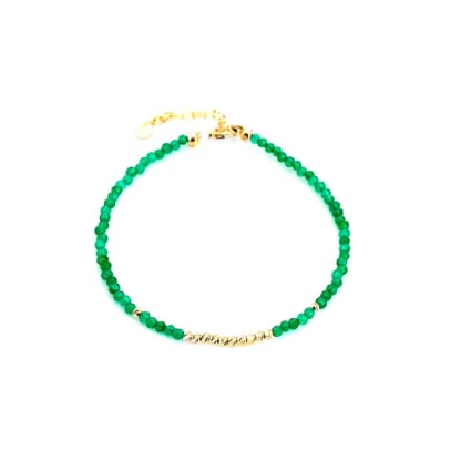 Bracelet with natural green onyx in cube, in gold plated 925 silver, length 15.5+3 cm
