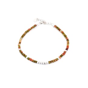 Bracelet avec unakite multicolore, argent rhodié 925, 15,5+3 cm
