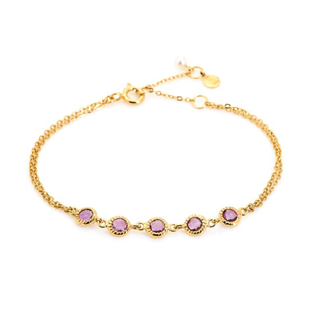 Bracelet with purple amethyst, gold plated 925 silver, 15+3 cm